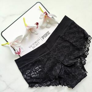 NWT PINK VICTORIA'S SECRET NO-SHOW FLORAL LACE CHEEKY PANTY IN PIRE BLACK SIZE S